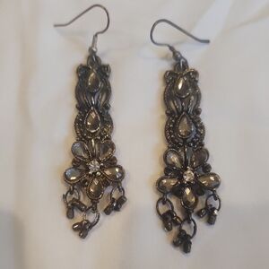 Elegant Antique Silver Floral Drop Earrings